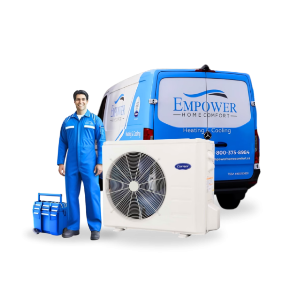 Empower Home Comfort service van and technician ready for furnace and AC repair calls in Vaughan