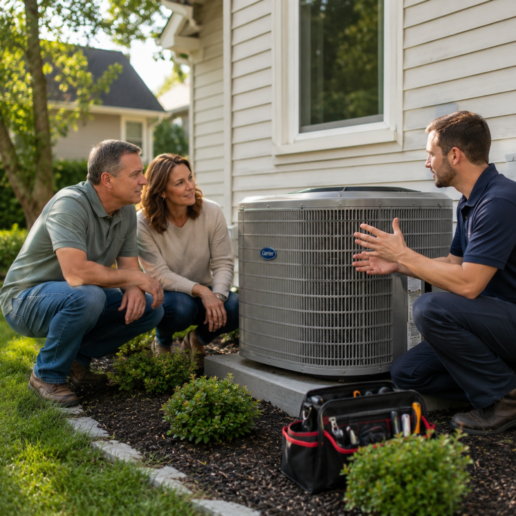 HVAC technician servicing a furnace and air conditioning system in Vaughan