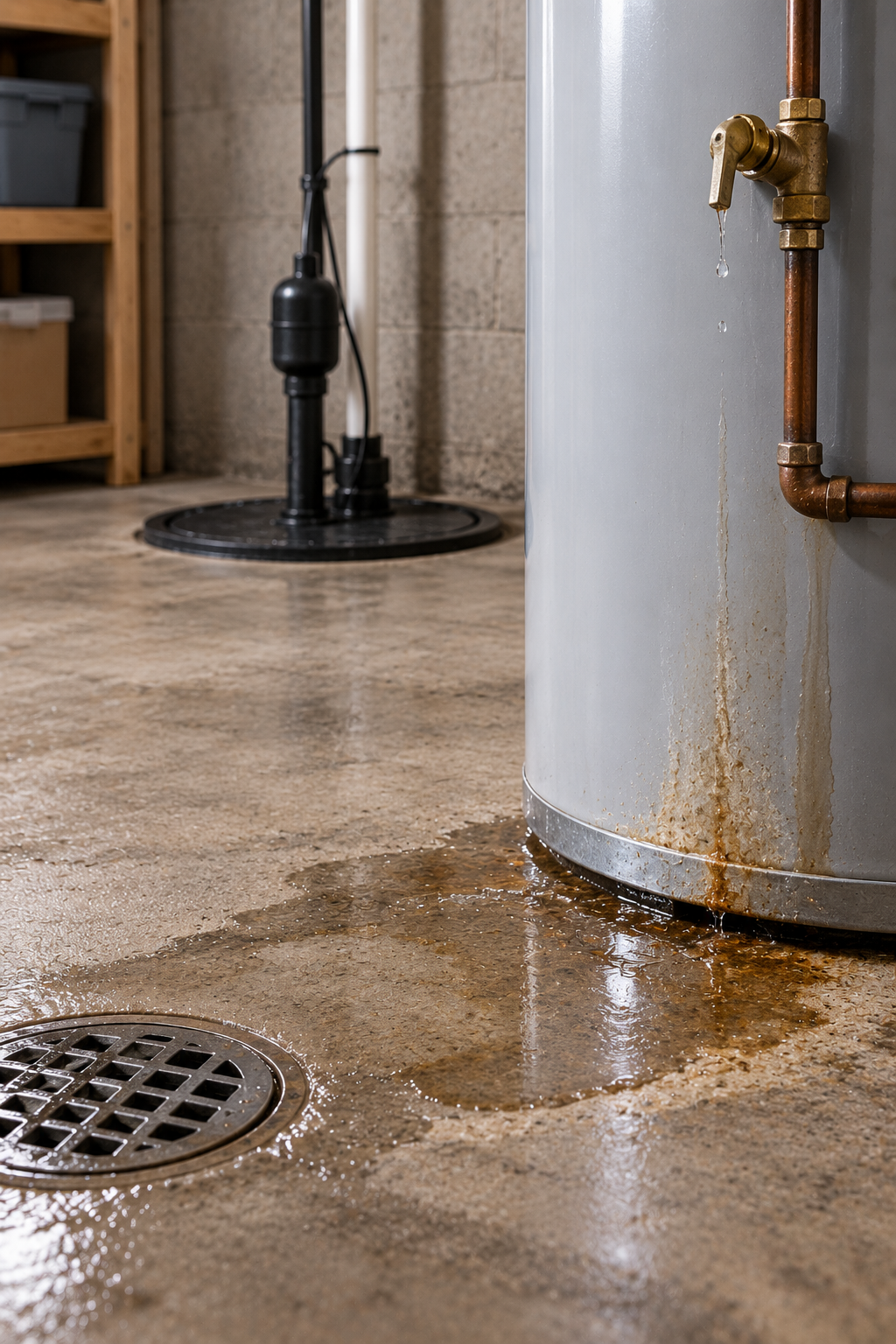 water heater with a light drip at the base